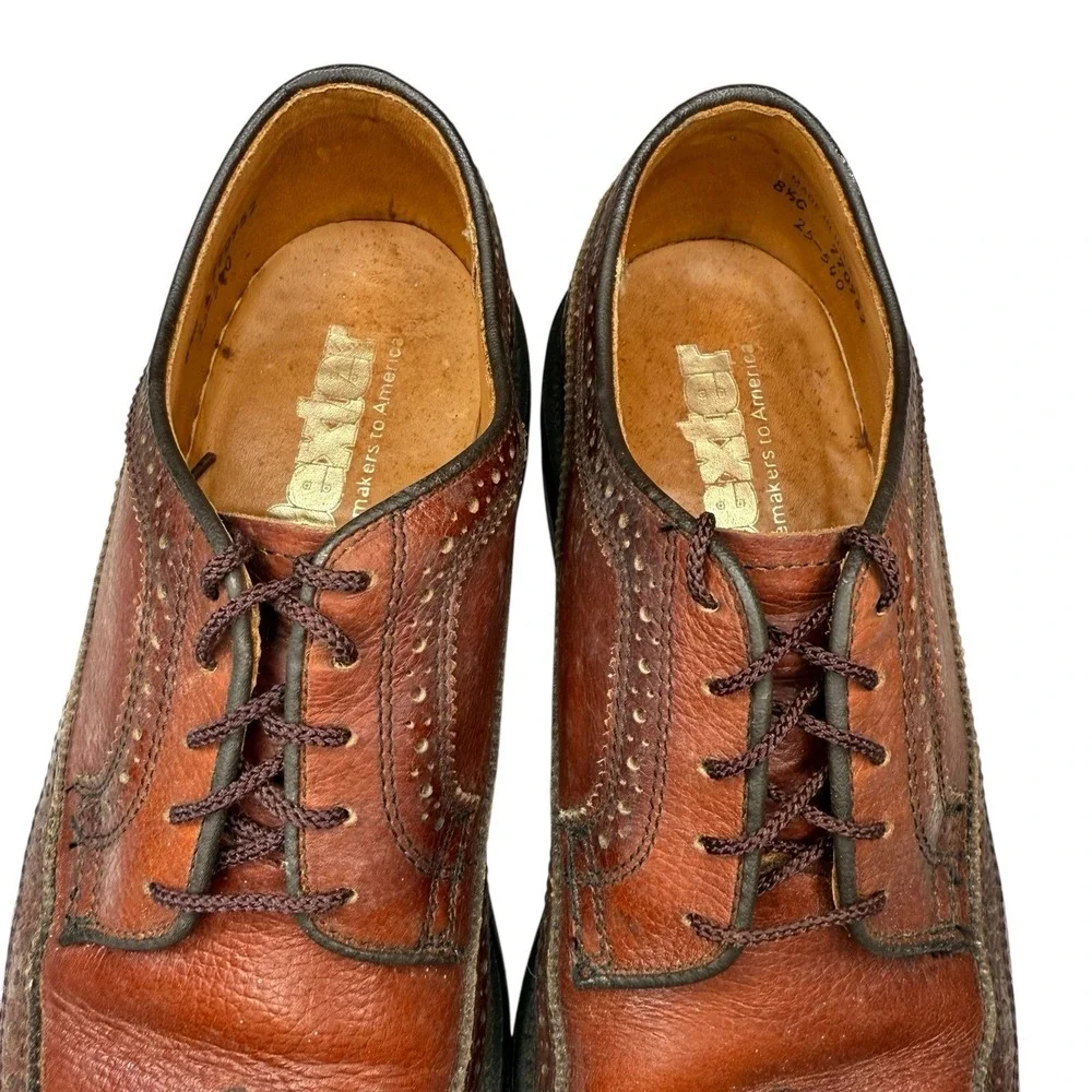 Vintage Dexter 8.5 C Wingtip Oxford Dress Shoes Cognac Brown Leather Made In USA